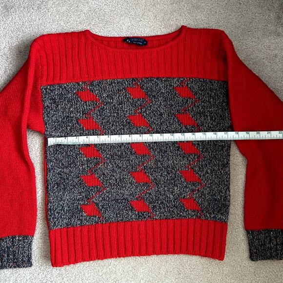 Guo For You Vintage 90s Grandpa style Blend Wool Red Sweater Size S - Picture 5 of 10